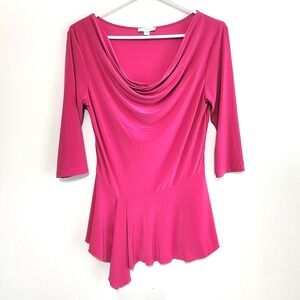 VIVIAN WONG Bodycon Top Womens‎ Small Hot Pink Cowl Neck Stretch Asymmetric Y2K